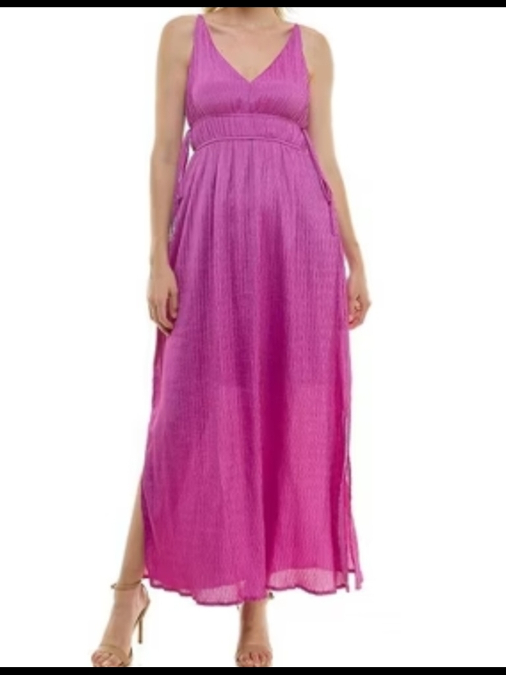 Taylor Fuchsia Asymmetrical V-Neck Maxi Dress